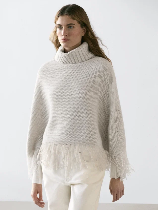 100 % Wolle Cape mit Fransen 100 % Wolle Cape mit Fransen