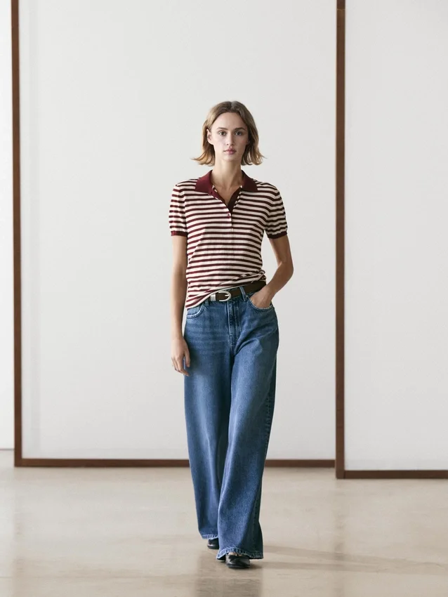 Baumwoll-Poloshirt mit gestreiften Details Baumwoll-Poloshirt mit gestreiften Details