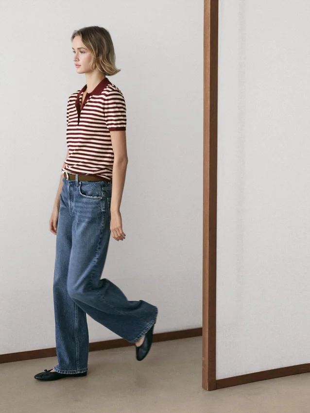 Baumwoll-Poloshirt mit gestreiften Details Baumwoll-Poloshirt mit gestreiften Details