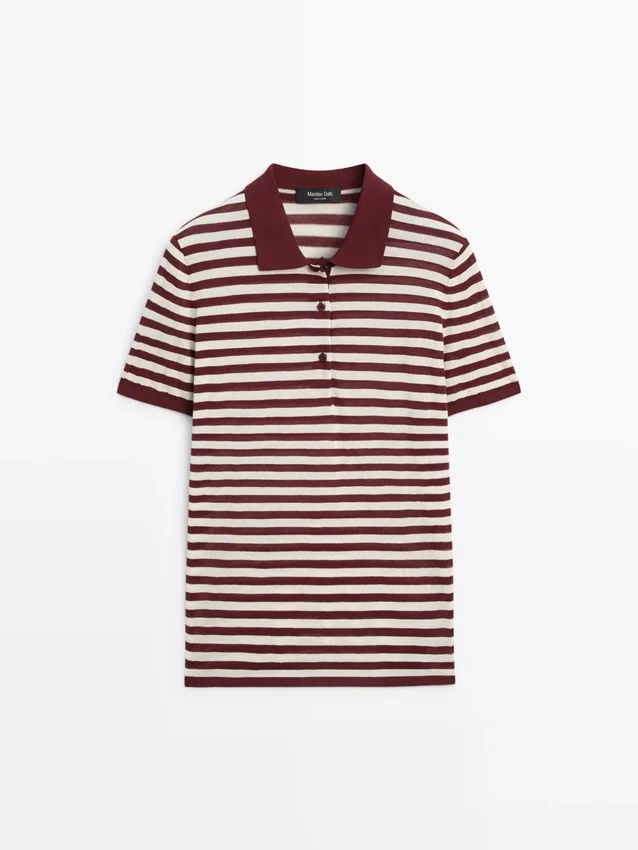 Baumwoll-Poloshirt mit gestreiften Details Baumwoll-Poloshirt mit gestreiften Details