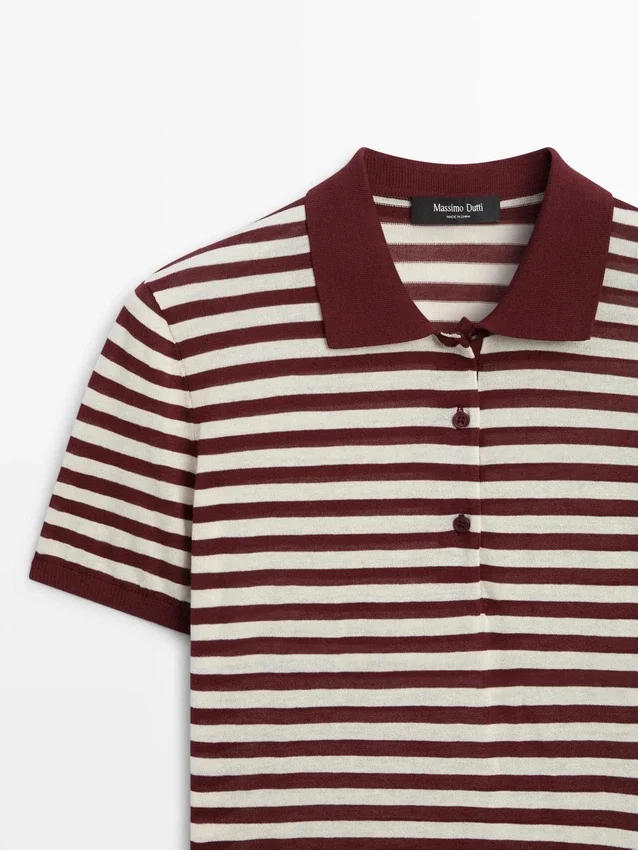 Baumwoll-Poloshirt mit gestreiften Details Baumwoll-Poloshirt mit gestreiften Details