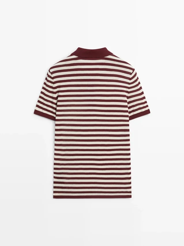 Baumwoll-Poloshirt mit gestreiften Details Baumwoll-Poloshirt mit gestreiften Details