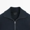 Baumwoll-Pullover mit Stehkragen und Reißverschluss
