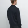 Baumwoll-Pullover mit Stehkragen und Reißverschluss