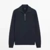 Baumwoll-Pullover mit Stehkragen und Reißverschluss