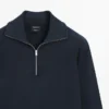 Baumwoll-Pullover mit Stehkragen und Reißverschluss