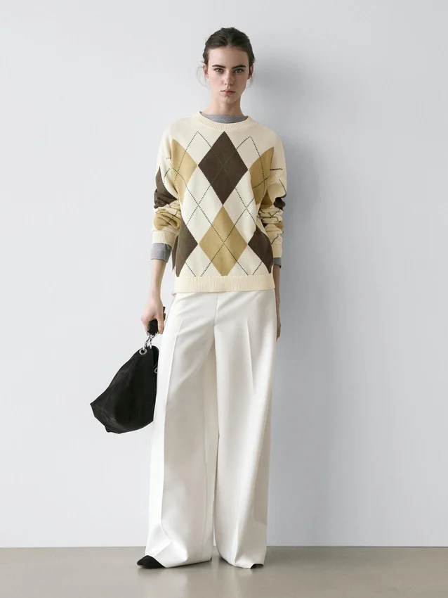 Baumwoll-Strick-Pullover mit Argyle-Muster Baumwoll-Strick-Pullover mit Argyle-Muster