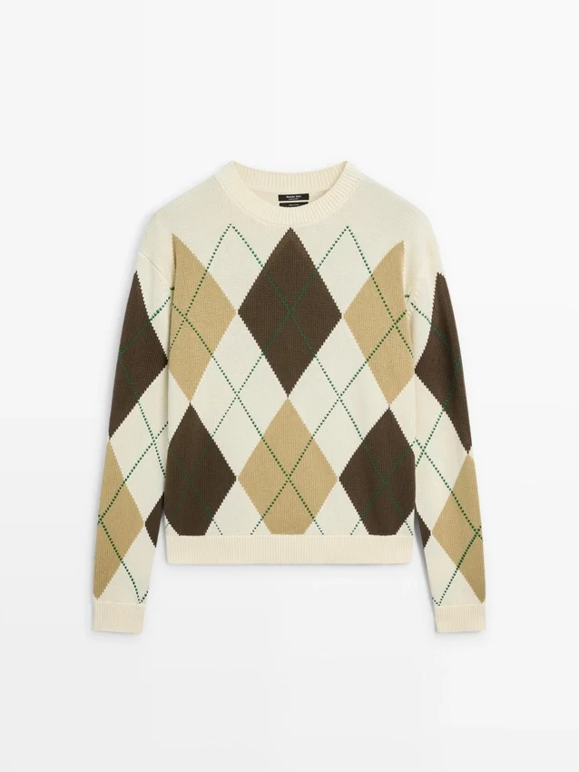 Baumwoll-Strick-Pullover mit Argyle-Muster Baumwoll-Strick-Pullover mit Argyle-Muster