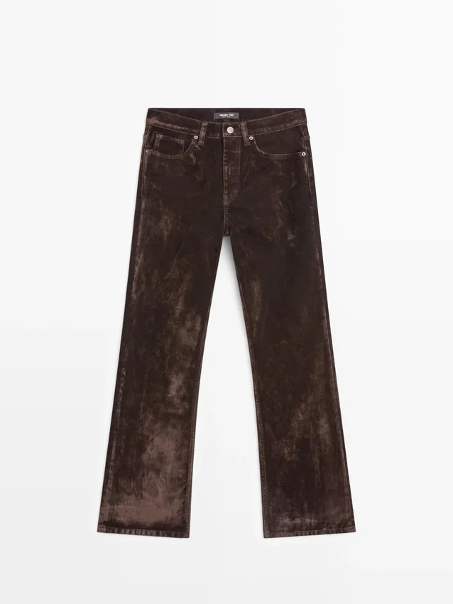 Bootcut-Jeans mit hoher Taille und Flock-Finish Bootcut-Jeans mit hoher Taille und Flock-Finish