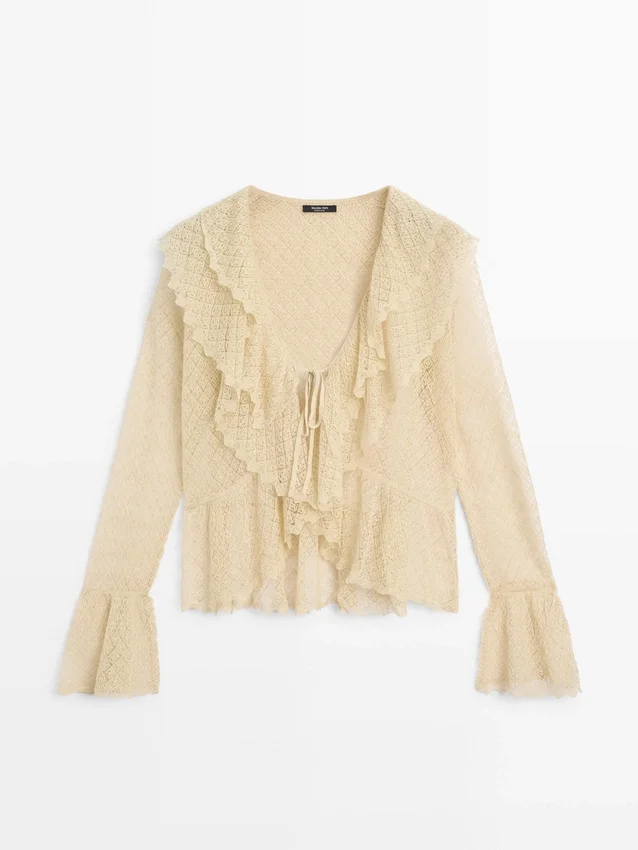 Cardigan aus Leinenmischung mit Rüschendetails Cardigan aus Leinenmischung mit Rüschendetails