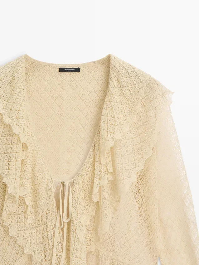 Cardigan aus Leinenmischung mit Rüschendetails Cardigan aus Leinenmischung mit Rüschendetails
