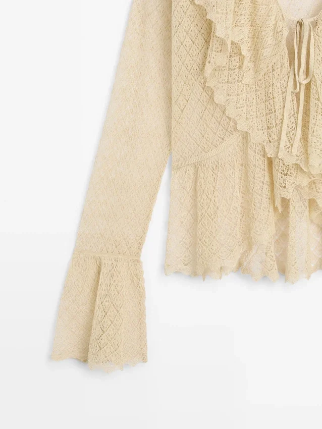 Cardigan aus Leinenmischung mit Rüschendetails Cardigan aus Leinenmischung mit Rüschendetails