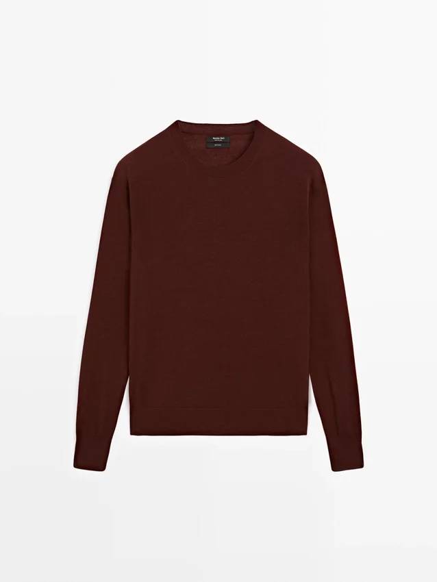 Feinstrick-Pullover mit Rundhalsausschnitt aus 100 % Wolle Feinstrick-Pullover mit Rundhalsausschnitt aus 100 % Wolle