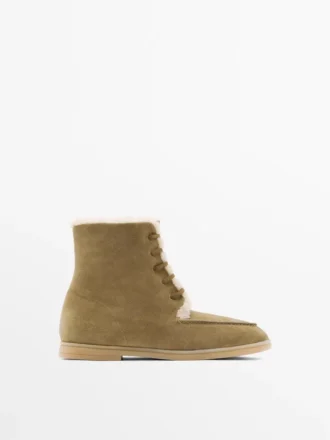 Flache Stiefeletten aus Spaltleder mit Futter Flache Stiefeletten aus Spaltleder mit Futter