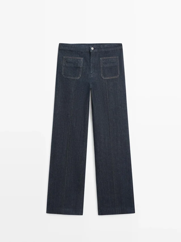 Flare-Fit-Jeans mit hoher Taille und Taschen Flare-Fit-Jeans mit hoher Taille und Taschen