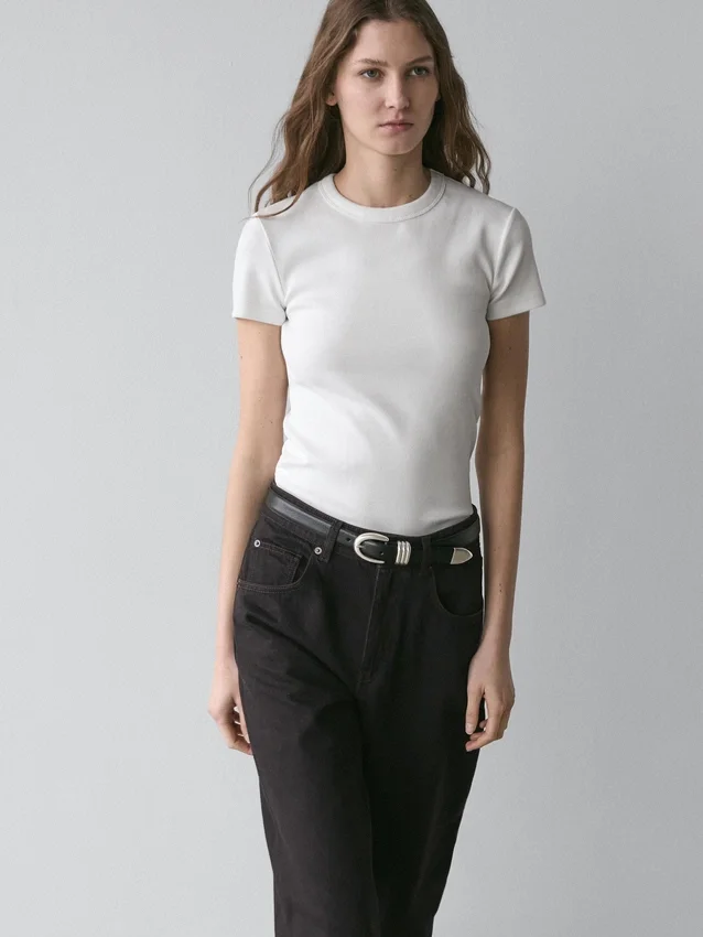 Geripptes, schweres Kurzarm-T-Shirt Geripptes, schweres Kurzarm-T-Shirt