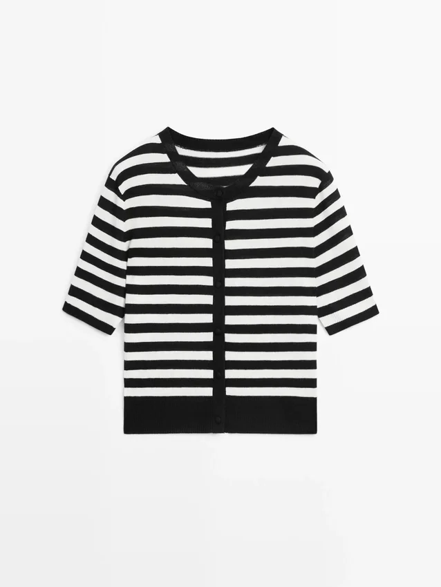 Gestreifter Kurzarm-Strick-Cardigan Gestreifter Kurzarm-Strick-Cardigan