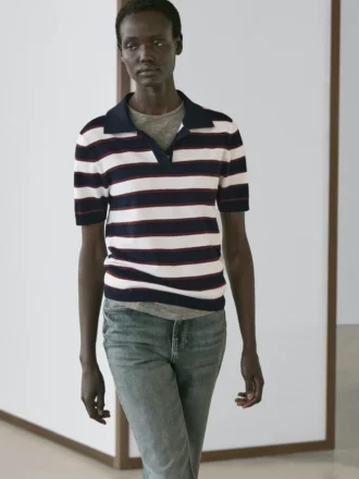 Gestreifter Strick-Poloshirt Gestreifter Strick-Poloshirt