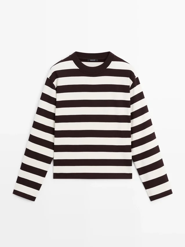 Gestreiftes Langarm-Baumwoll-T-Shirt Gestreiftes Langarm-Baumwoll-T-Shirt