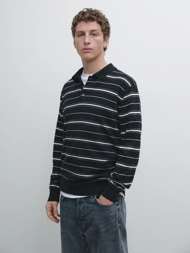 Gestreiftes Poloshirt aus Baumwollmischung Gestreiftes Poloshirt aus Baumwollmischung