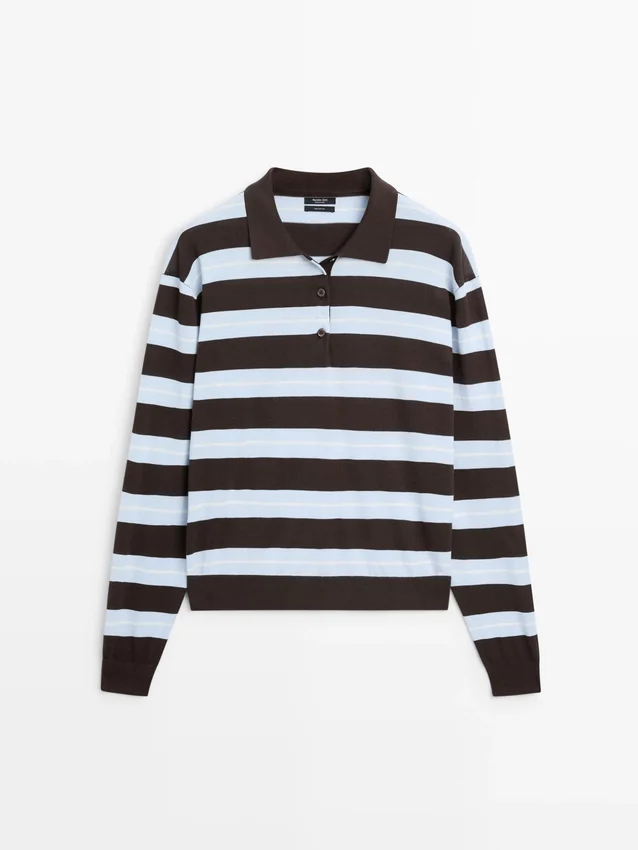 Gestreiftes Poloshirt aus Baumwollstrick Gestreiftes Poloshirt aus Baumwollstrick