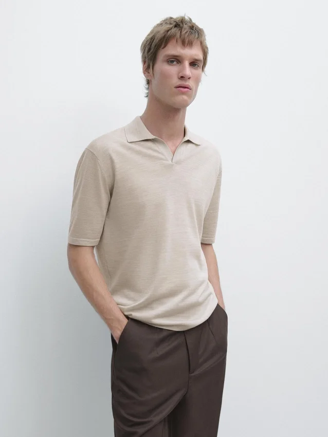 Gestricktes Poloshirt mit V-Ausschnitt Gestricktes Poloshirt mit V-Ausschnitt