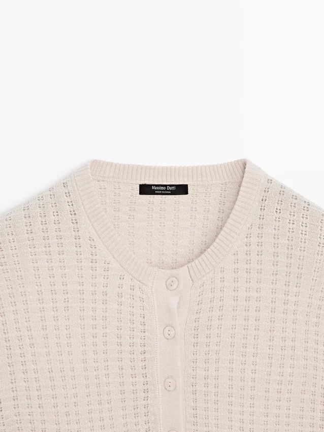 Henley-Pullover aus Wollmischung mit Cutwork-Verzierung Henley-Pullover aus Wollmischung mit Cutwork-Verzierung