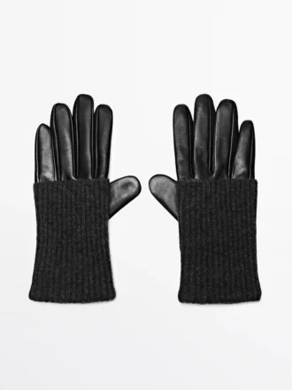 Kontrastreiche Handschuhe aus Nappaleder und Strick Kontrastreiche Handschuhe aus Nappaleder und Strick