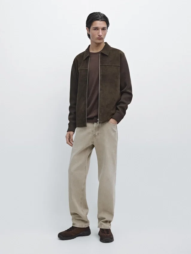 Kontrastreiche Jacke aus Baumwolle und Leder Kontrastreiche Jacke aus Baumwolle und Leder