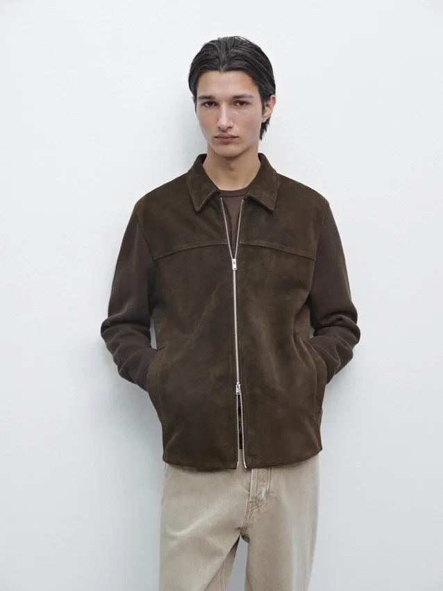 Kontrastreiche Jacke aus Baumwolle und Leder Kontrastreiche Jacke aus Baumwolle und Leder