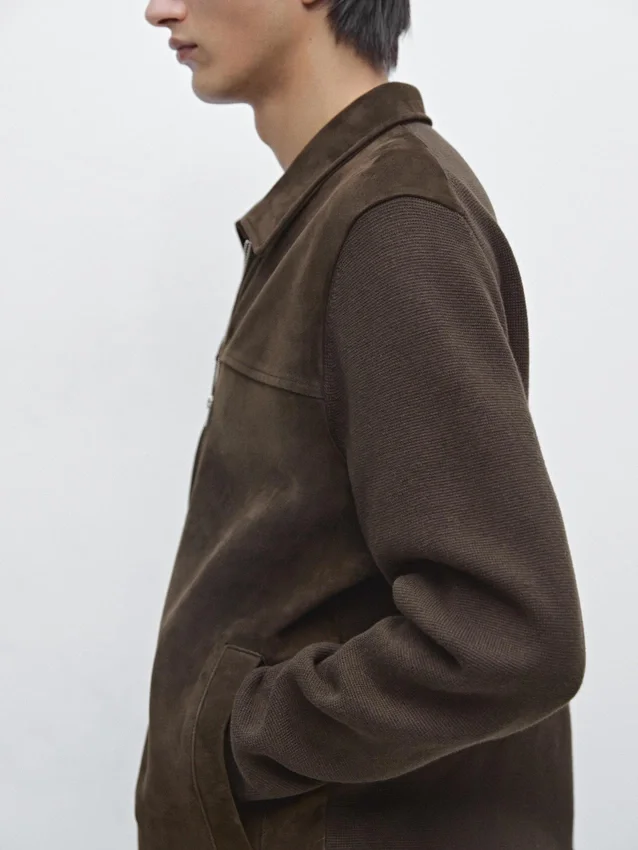 Kontrastreiche Jacke aus Baumwolle und Leder Kontrastreiche Jacke aus Baumwolle und Leder