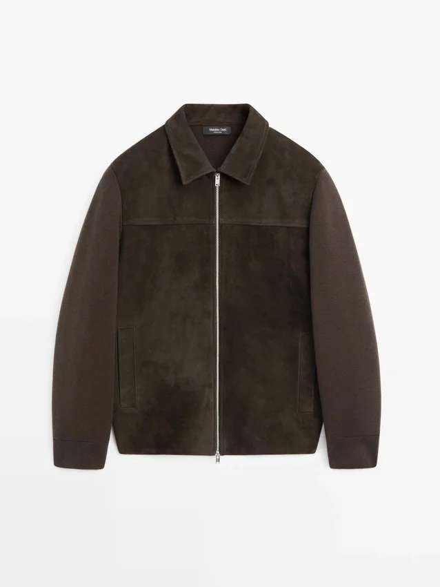 Kontrastreiche Jacke aus Baumwolle und Leder Kontrastreiche Jacke aus Baumwolle und Leder