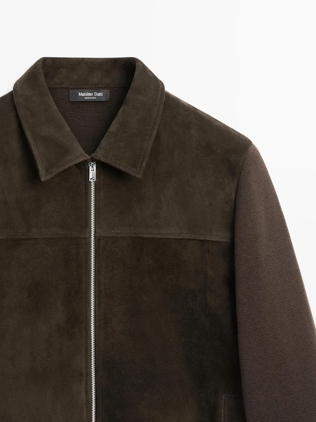Kontrastreiche Jacke aus Baumwolle und Leder Kontrastreiche Jacke aus Baumwolle und Leder