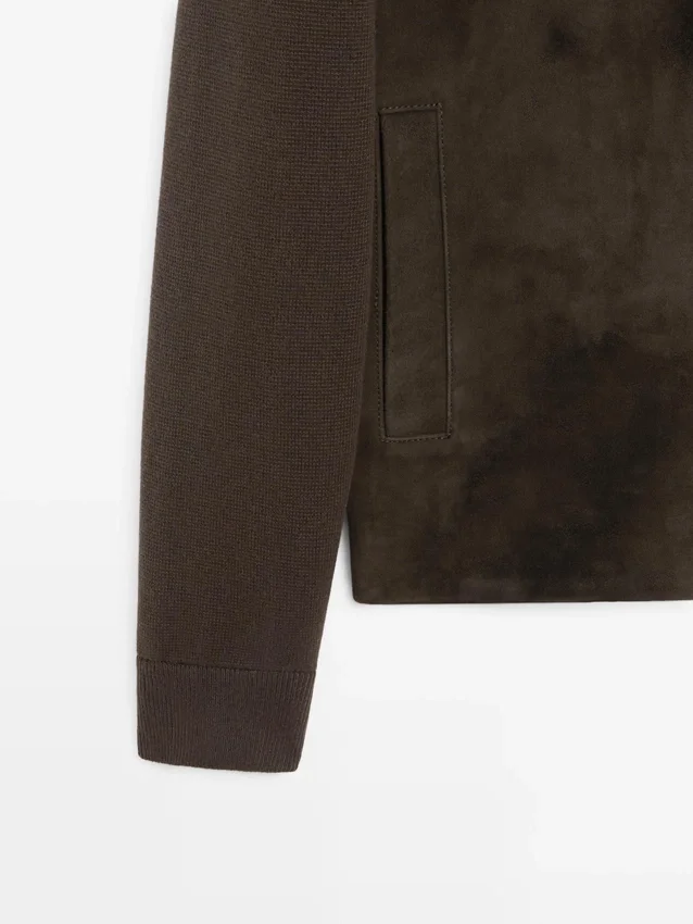 Kontrastreiche Jacke aus Baumwolle und Leder Kontrastreiche Jacke aus Baumwolle und Leder
