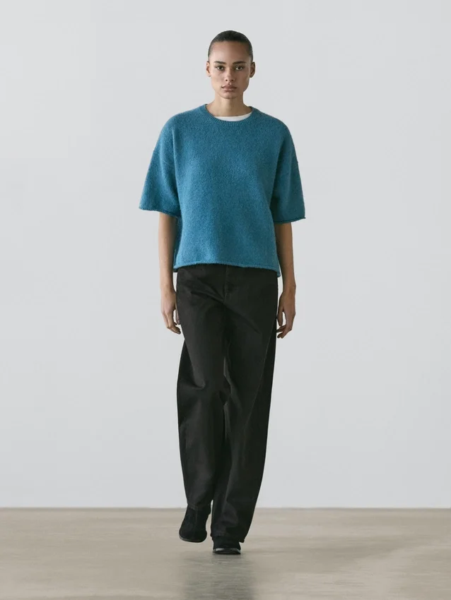 Kurzärmeliger Strickpullover aus Alpaka-Mischung Kurzärmeliger Strickpullover aus Alpaka-Mischung