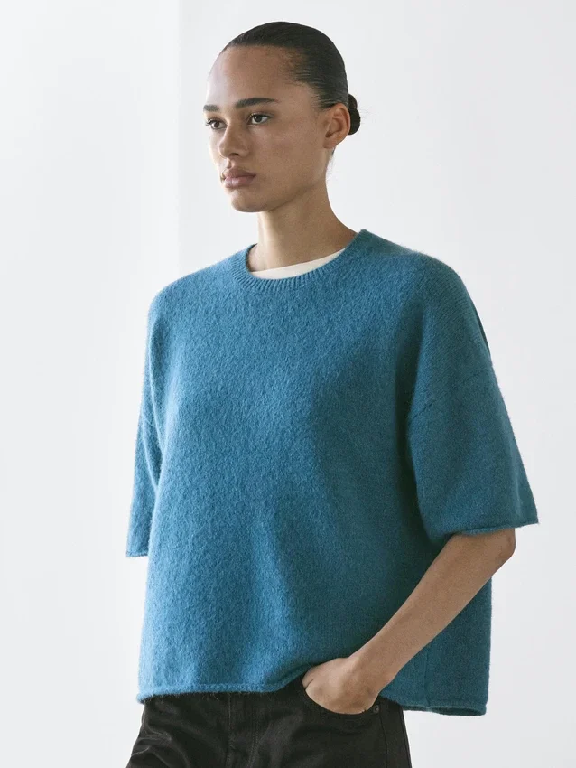 Kurzärmeliger Strickpullover aus Alpaka-Mischung Kurzärmeliger Strickpullover aus Alpaka-Mischung
