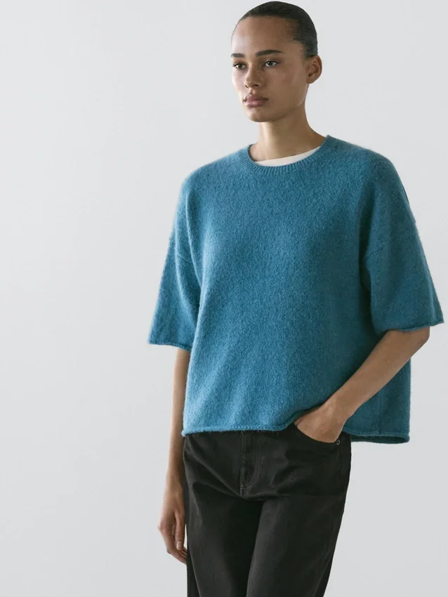 Kurzärmeliger Strickpullover aus Alpaka-Mischung Kurzärmeliger Strickpullover aus Alpaka-Mischung