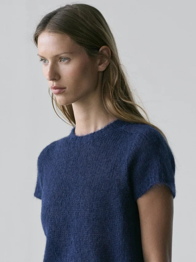Kurzärmeliger Strickpullover aus Alpaka-Mischung Kurzärmeliger Strickpullover aus Alpaka-Mischung