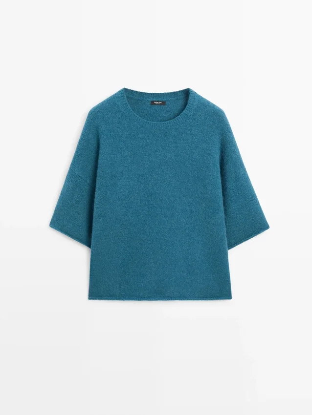 Kurzärmeliger Strickpullover aus Alpaka-Mischung Kurzärmeliger Strickpullover aus Alpaka-Mischung