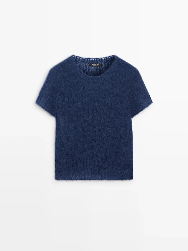 Kurzärmeliger Strickpullover aus Alpaka-Mischung Kurzärmeliger Strickpullover aus Alpaka-Mischung