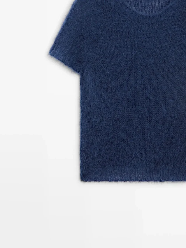 Kurzärmeliger Strickpullover aus Alpaka-Mischung Kurzärmeliger Strickpullover aus Alpaka-Mischung