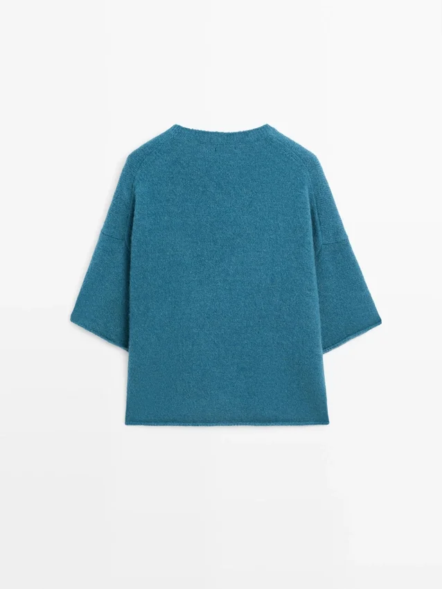 Kurzärmeliger Strickpullover aus Alpaka-Mischung Kurzärmeliger Strickpullover aus Alpaka-Mischung