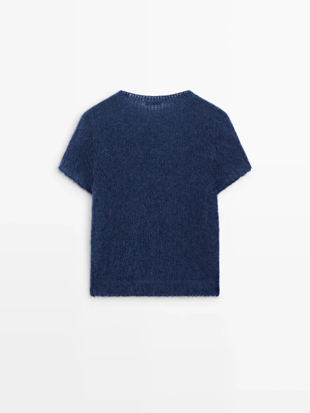 Kurzärmeliger Strickpullover aus Alpaka-Mischung Kurzärmeliger Strickpullover aus Alpaka-Mischung