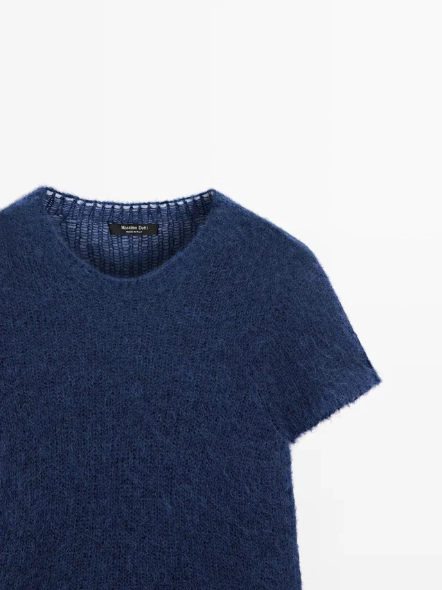 Kurzärmeliger Strickpullover aus Alpaka-Mischung Kurzärmeliger Strickpullover aus Alpaka-Mischung