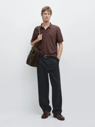 Kurzärmeliges Poloshirt aus Leinen und Baumwolle