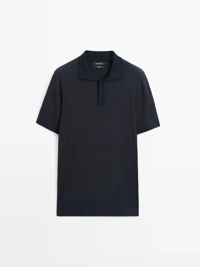 Kurzärmeliges Poloshirt aus strukturiertem Strick Kurzärmeliges Poloshirt aus strukturiertem Strick