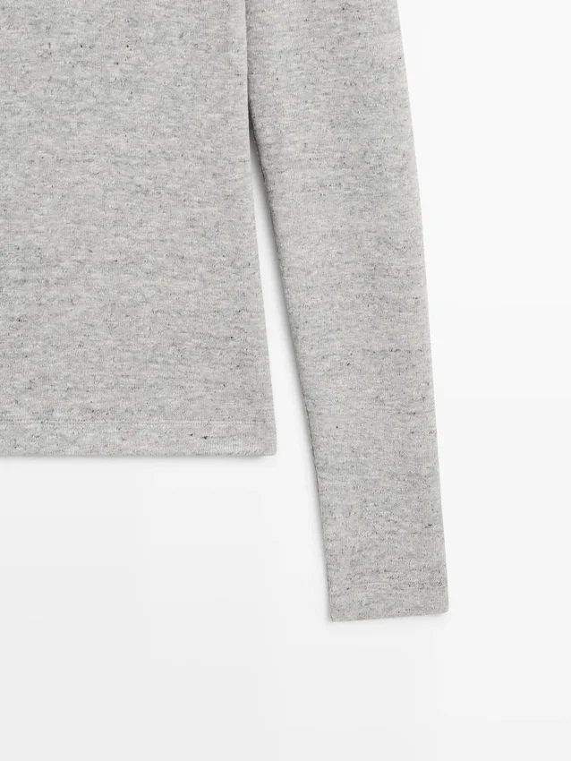 Langarm-T-Shirt mit meliertem Detail Langarm-T-Shirt mit meliertem Detail