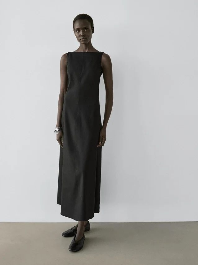 Langes, fließendes Leinen-Mischung-Kleid Langes, fließendes Leinen-Mischung-Kleid