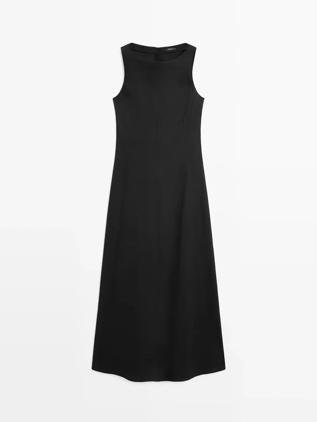 Langes, fließendes Leinen-Mischung-Kleid Langes, fließendes Leinen-Mischung-Kleid