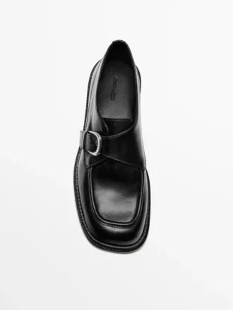Leder-Derby-Schuhe mit Schnalle
